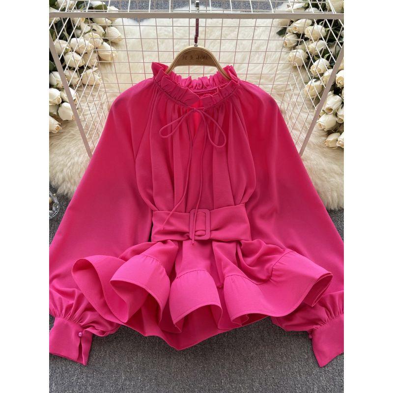 Vintage Court Style Waist-Controlled Lace-up Chic Long Sleeves Shirt