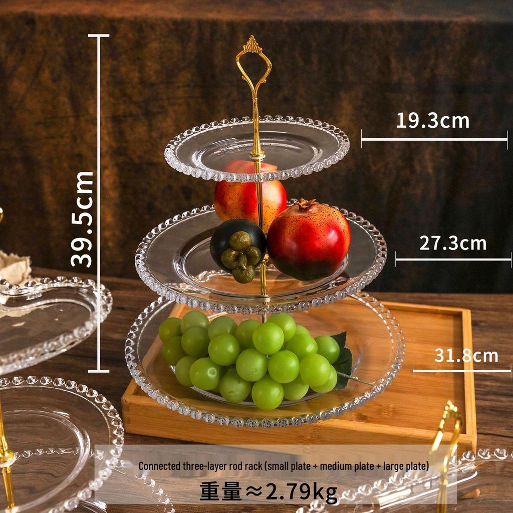 Elegantní skleněný vícepatrový stojan na dezerty a svačiny
