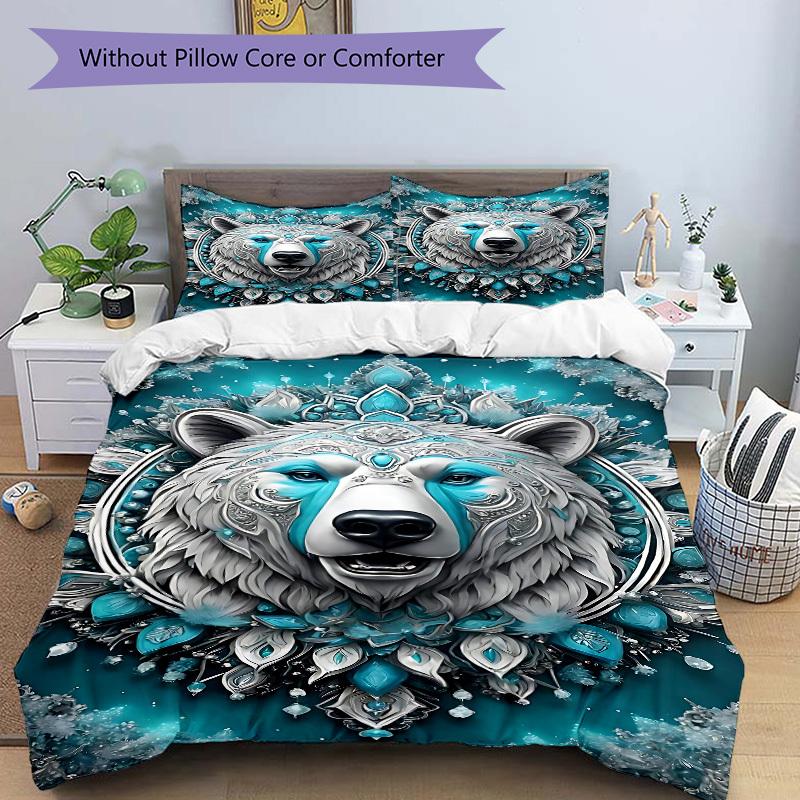 3pcs Polar Bear Mandala Art Duvet Cover Set -Includes 1 Duvet Cover and 2 Pillowcases, No Quilt Core, All-Season Home Decor  Yy251111124