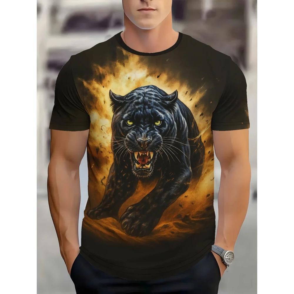 Fashion Black Panther Graphic T Shirt 3D Wild Animal Print Men Summer Casual Trend Street