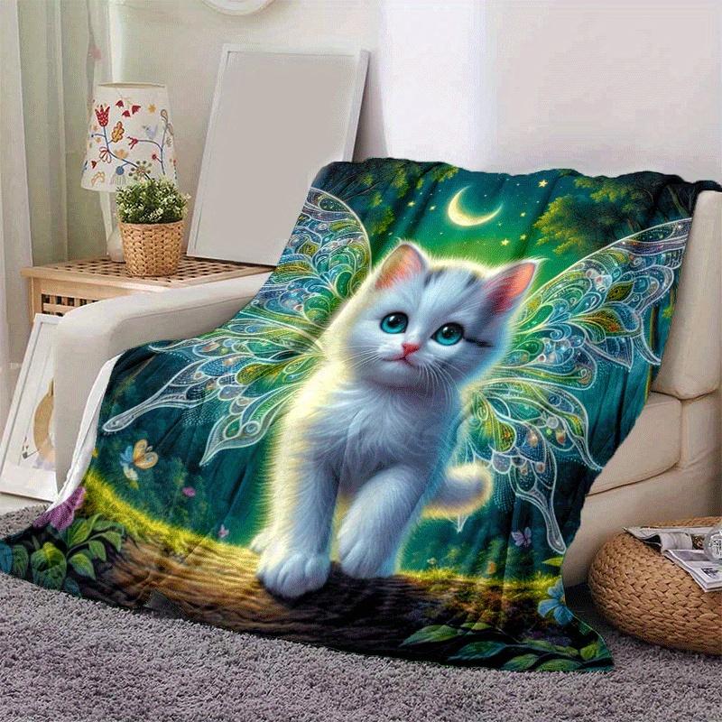 1pc Cat Printing Lightweight Flannel Blanket, Comfortable and Warm Blanket, for Camping Sofa Bed and Couch Office, Suitable for Gift Blankets