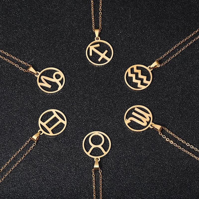 European and American Titanium Steel Simple 12 Constellation Necklace High-end Hollow Pendant Ins Male and Female Constellation Symbols