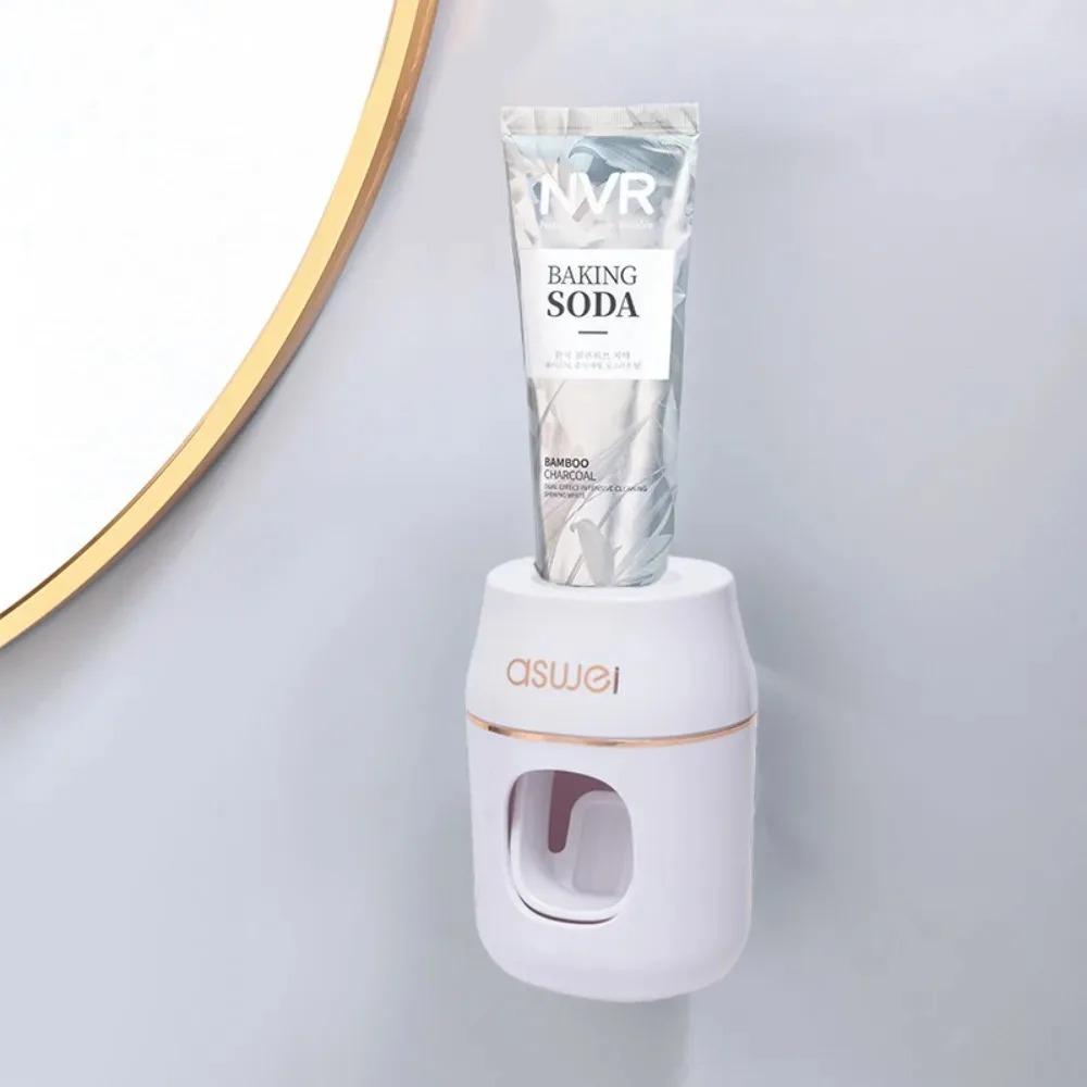 Automatic Toothpaste Squeezer Tool Wall Mounted No Drill Toothbrush Holder with Storage Rack Bathroom Organizer for Family Use