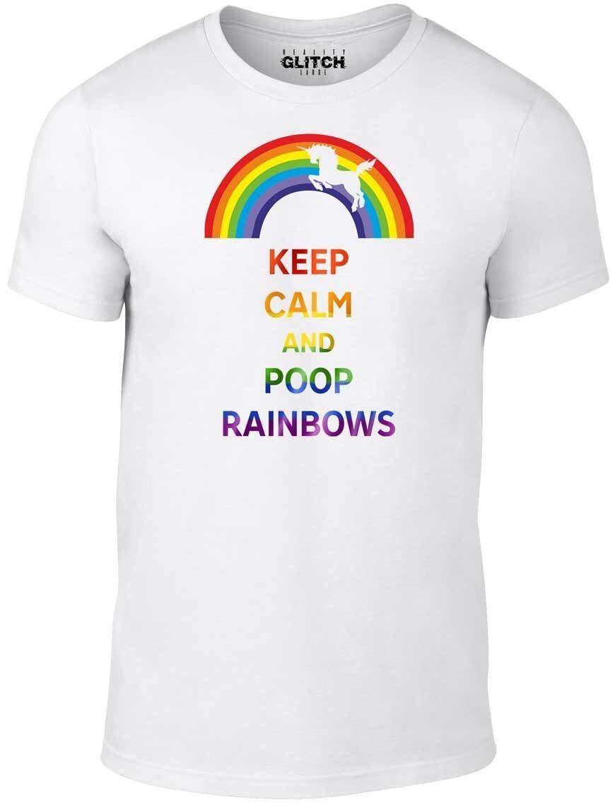 Keep Calm Poop Rainbows T-Shirt Mens Womens Tees Top – Funny Unicorn Rainbow Animal Tee S
