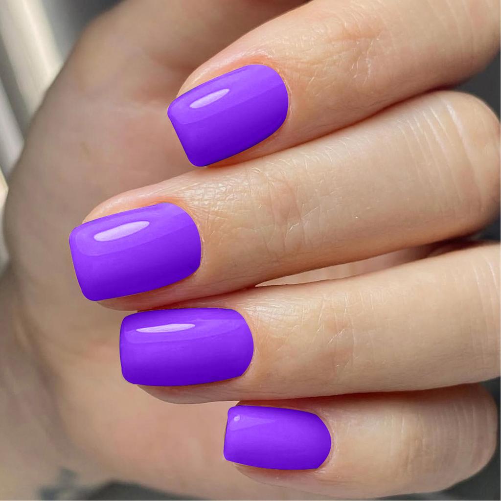 24 Pcs Solid Color False Nail Reusable Artificial Nail Glossy Full Cover Stick On Nail Short Square Press On Nail