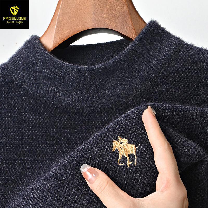 Men's Chenille Embroidered Thick Plush Half-Turtleneck Fleece Sweater