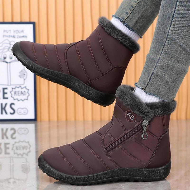 Fashion Retro Plus Size Snow Boots for Women Zipper Up Faux Fur Snow Boots Woman Winter Letter Embroidery Warm Plush Booties Ladies