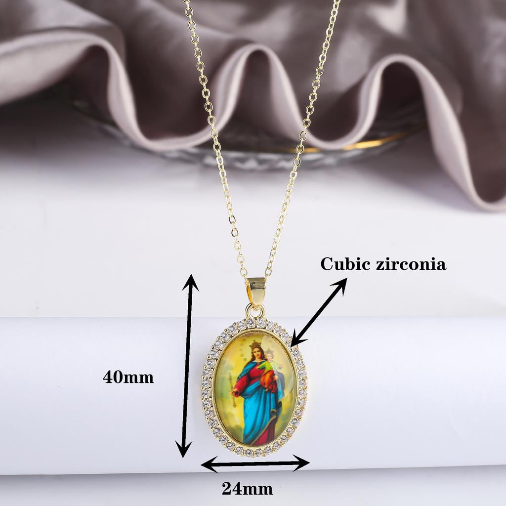 Hot Sale Virgin Mary and Child Theme Zirconia Charm Pendant Necklace Classic Man Woman Religious Jewelry Holiday Gift Accessory