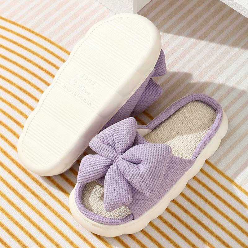 Women's Fashionable Black Bow Slippers with Thick Soles - Comfortable Indoor/outdoor Shoes for All Seasons, Sandals for All Seasons