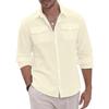 Maglietta polo da uomo a maniche lunghe per primavera ed estate, design a doppia tasca, alla moda, casual, slim, traspirante, tinta unita, camicia da uomo a maniche lunghe