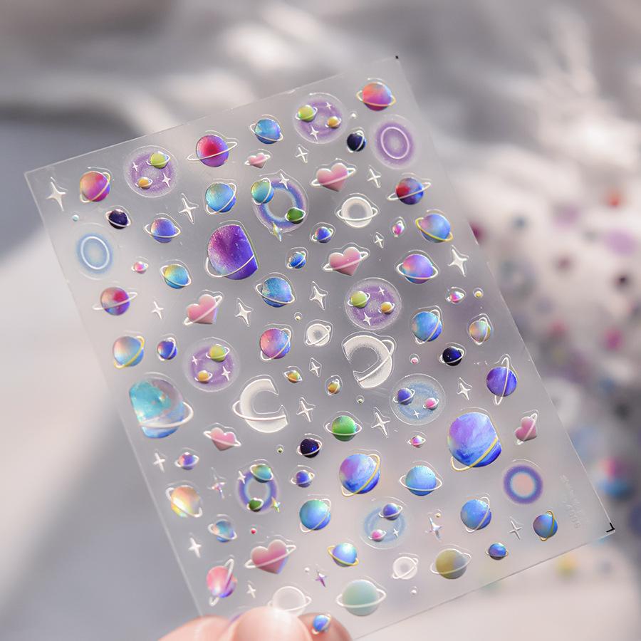1pcs New 5D Bronzing Punk Moon Nail Art Charms Gothic Star Adhesive Slider Press on Nail Decoration Decals Accessories DIY