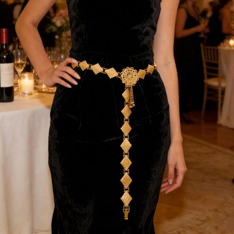Blingbling Waist Belt Stylish Carved Floral Waist Chain Belt Elaborate Chain Belly Chain for Wedding Waist Chain