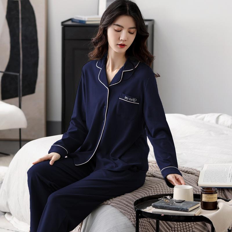 100% pure cotton pajamas women's long-sleeved printing set casual loose spring and autumn thin air-conditioned clothing loungewear can be worn outside