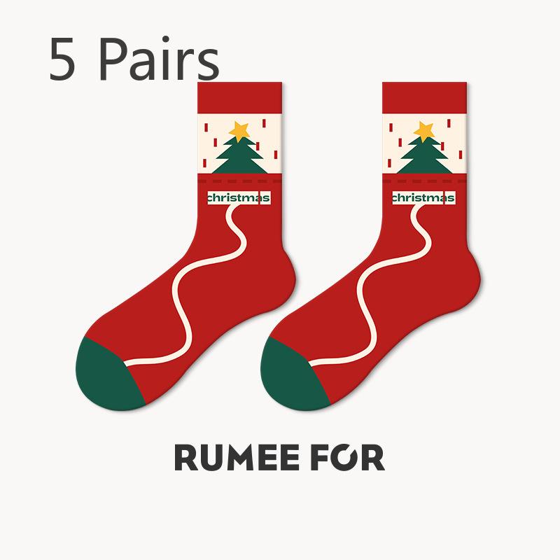 

5 Pairs of Ladies Winter Fashion New Christmas Lovely Home Tube Socks 5 Pairs красный