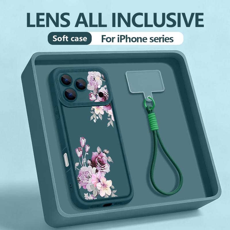 Flower Floral Patterned Soft Lanyard Case For iPhone 17 Pro Max 16 14 15 17 Pro 12 13 Pro Max Air 16e 11 Wrist Strap Phone Cover