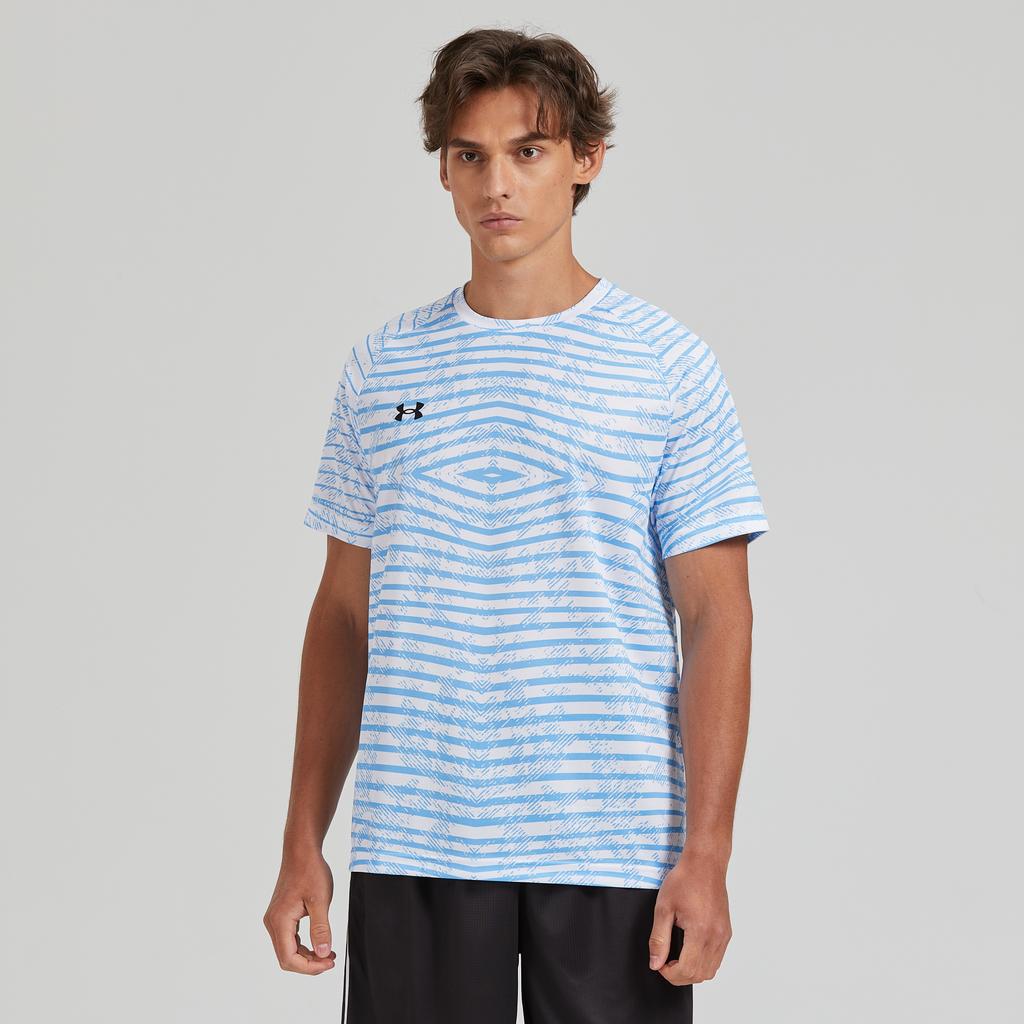 Under Armour Dopamine Print Simple Logo Sports Striped Crew Neck Short Sleeve T-Shirt Unisex Tops Blue 24500510-465