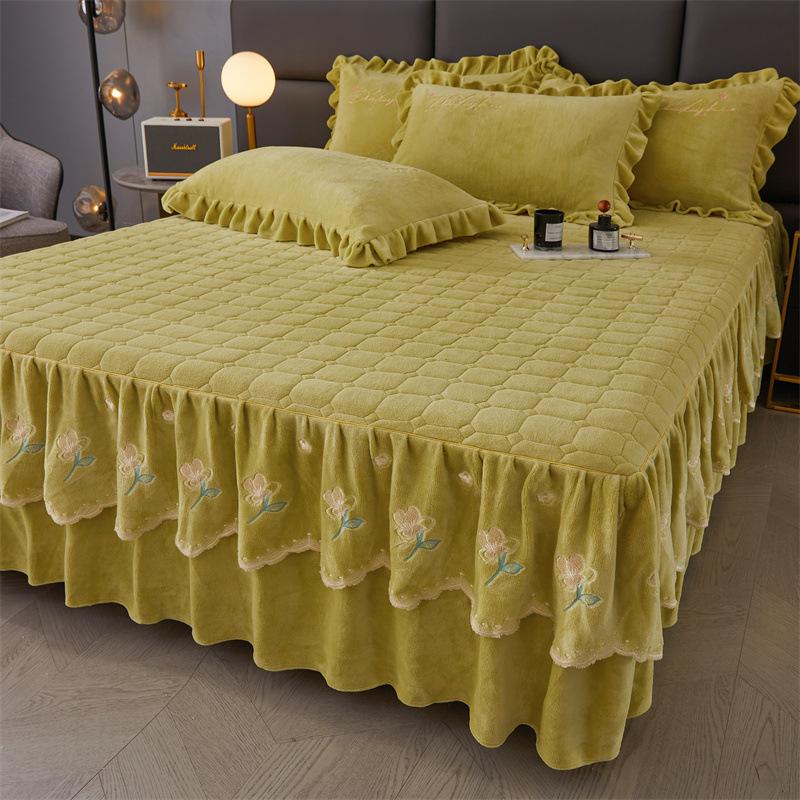Jupe de lit en Fiber de lait d'hiver, couvre-lit matelassé en dentelle, épais et chaud, couverture de matelas en polaire pour bébé, literie en molleton de corail