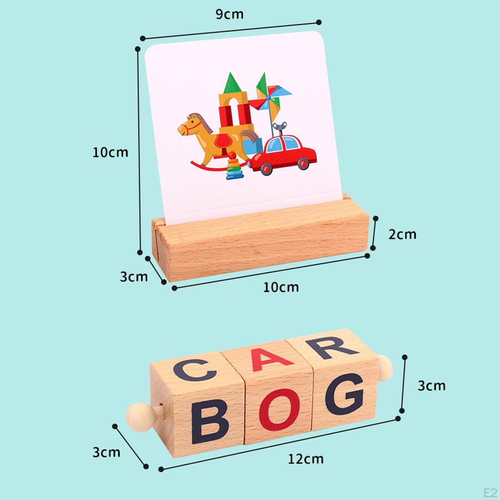 Wooden Reading Block Montessori Toy Matching Puzzle Short Vowel Rods Letter Spelling for