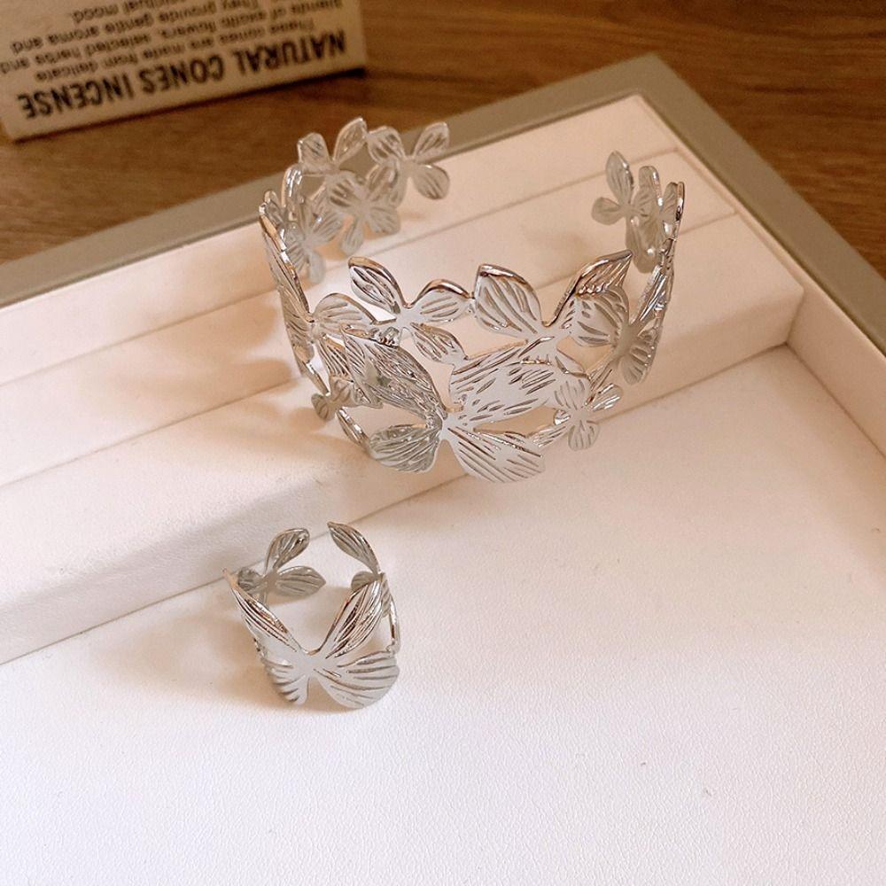 Flora Design Flower Cuff Bangle Exquisite Open Bracelet Fashion Hollow Bangle  Girls