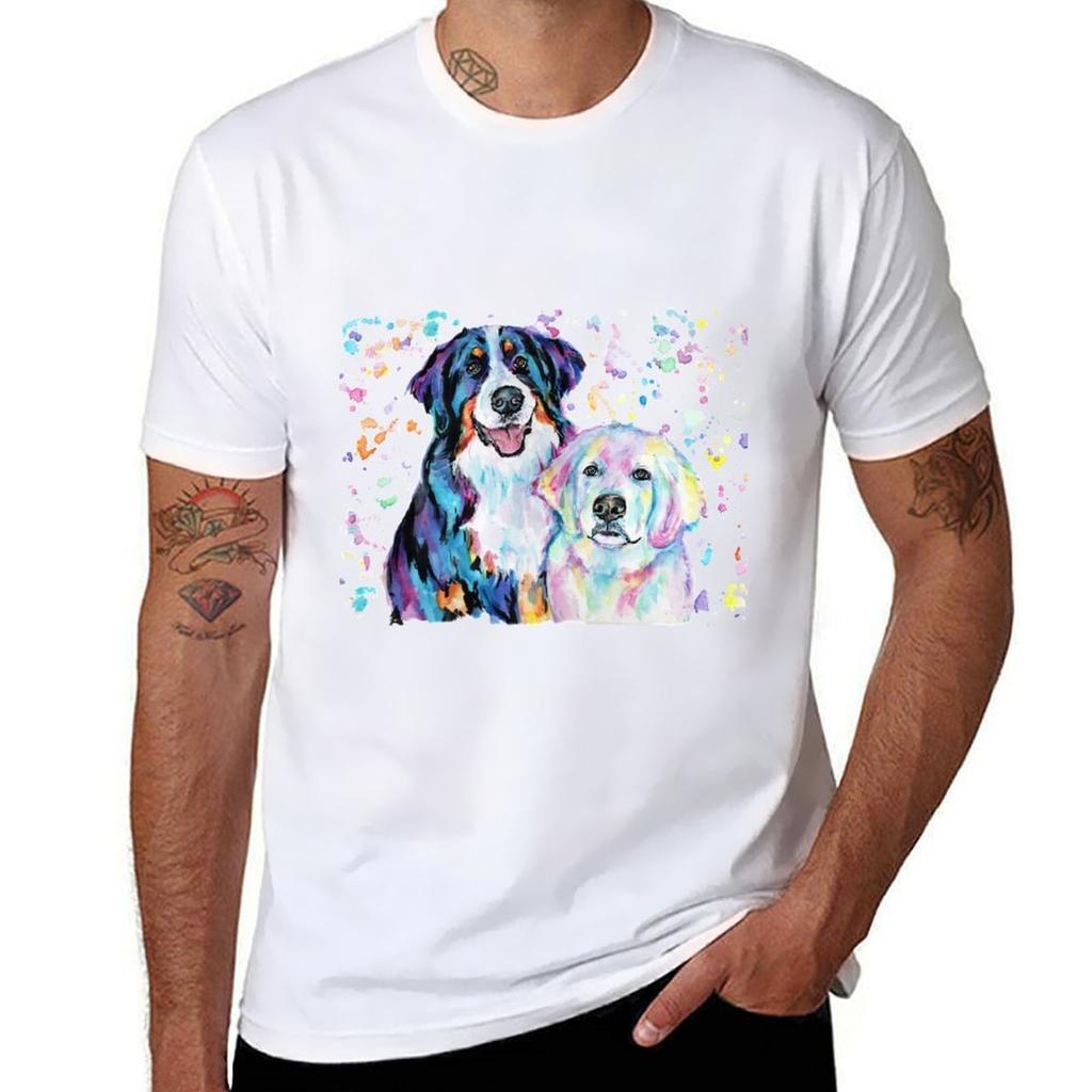Watercolour Bernese and Pyrenees T-Shirt Man T Shirt Cotton Man T Shirts for Men T-Shirt