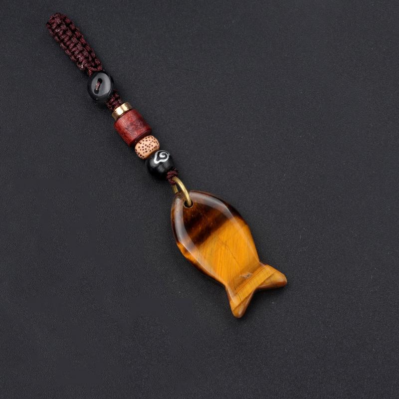 1PC Handmade Fish Keychain Boho Style Keychain Natural Crystal Agate Jewelry Crystal Keychain 38x20mm