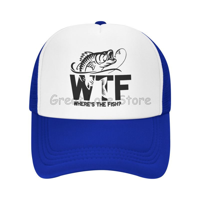 WTF Where's The Fish Print Mesh Baseball Cap Unisex Adjustable Snapback Caps Dad Fishing Hat Summer Sun Protection Hats