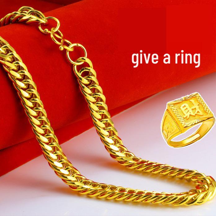 Unique Vietnam-Inspired Gold Necklace & Non-Fading Gold Watch Set for Men