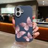 Pink Butterfly Pattern Leather Texture Slim Soft Phone Case For iPhone 16 Pro Max 15 14 Pro 13 12 11 TPU Matte Lens Protection Shockproof Bumper Cover
