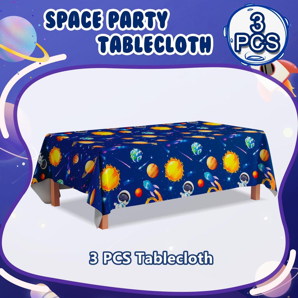 3 Pcs Space Tablecloth, Outer Space Party Table Cloth Set - Astronaut Table Covers, Space Birthday Party Tablecloth
