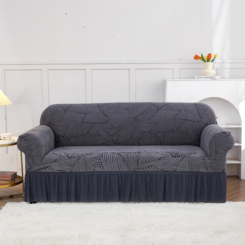 1pc Wave Pattern Sofa Slipcover, Non-slip Sofa Cover with Skirt, Dustproof Anti-cat Scratch Couch Cover Bedroom Office Living Room Home Decor