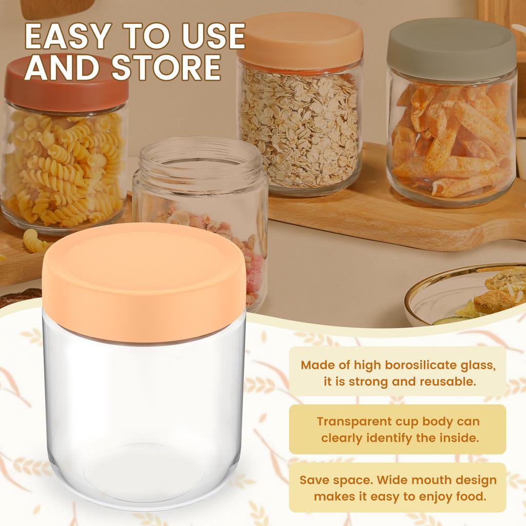 4Pcs 500ml Clear Glass Jars with Airtight Lids Oats Containers Stackable Wide Mouth Oatmeal Containers for Yogurt Pudding Jam