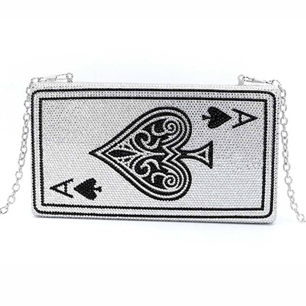 

Poker Black/Red Spade Ace Women Diamond Clutch Purse Crystal Evening Bag Playing Card Rhinestone Bags Handbags Party Handbags 18.5cmX9cmX4cm