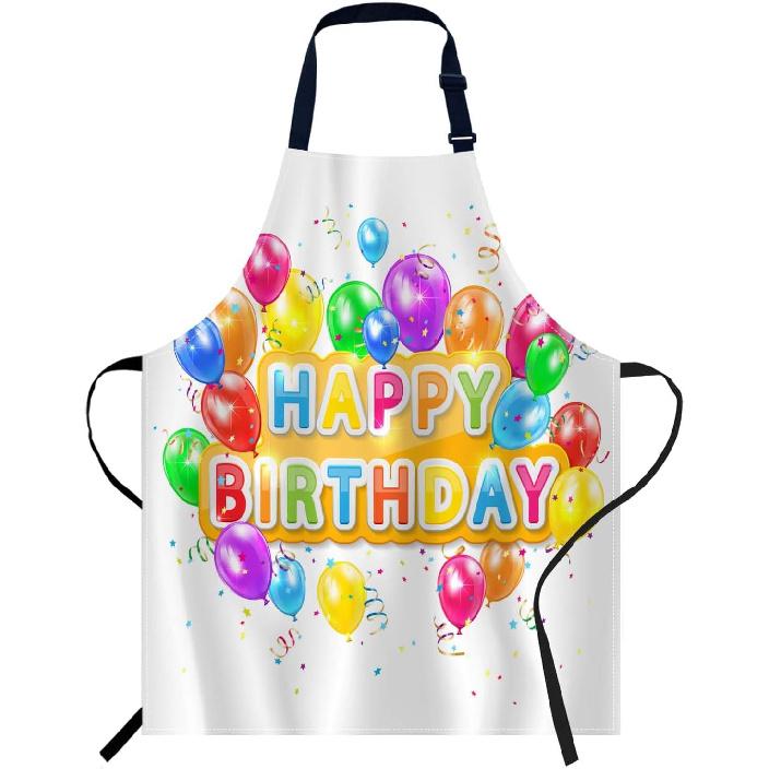 oFloral Happy Birthday with Balloons Apron Unisex Adjustable Bib Apron Cooking Kitchen Chef Women Men Aprons for Home Kitchen, Restaurant,Coffee
