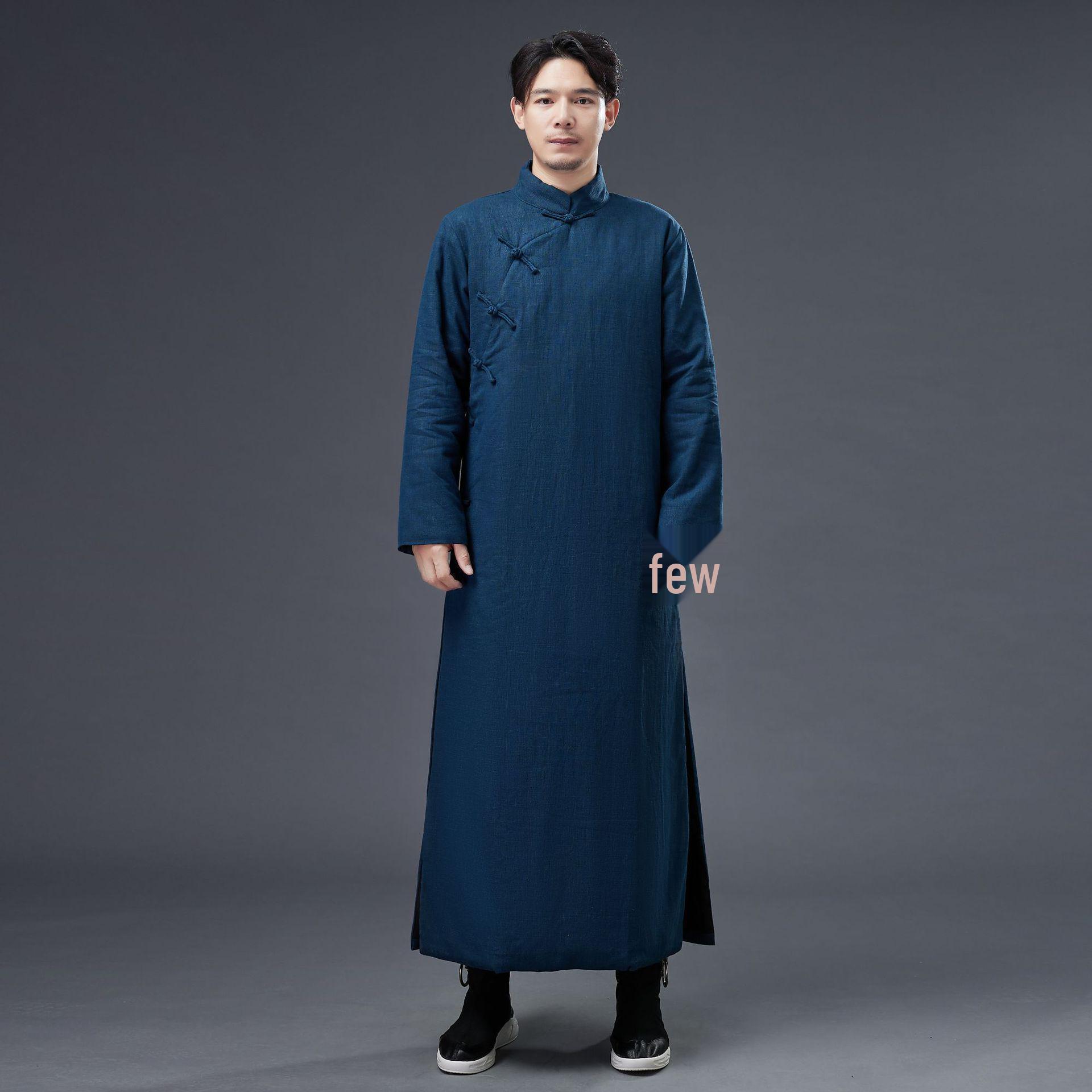 

Мужская длинная куртка в китайском стиле с хлопковой подкладкой - Коллекция осень/зима, Вдохновленная сериалом «Девять старых ворот», Длинный рукав, Теплое пальто XL синий