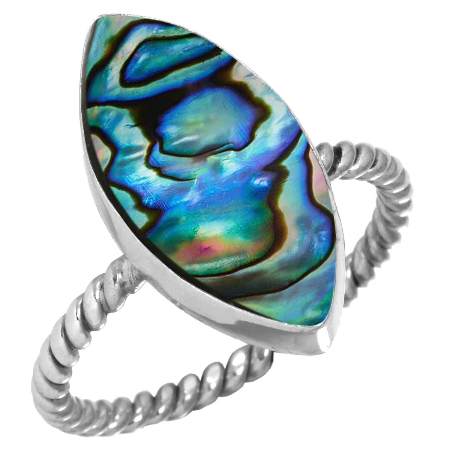 

Кольцо из стерлингового серебра 925 пробы с драгоценными камнями, ювелирные изделия ручной работы, подарок на годовщину, аквамариновый халцедон, ракушка-ушка, синий солнечный камень, лабрадорит, пренит, бохо 7.5