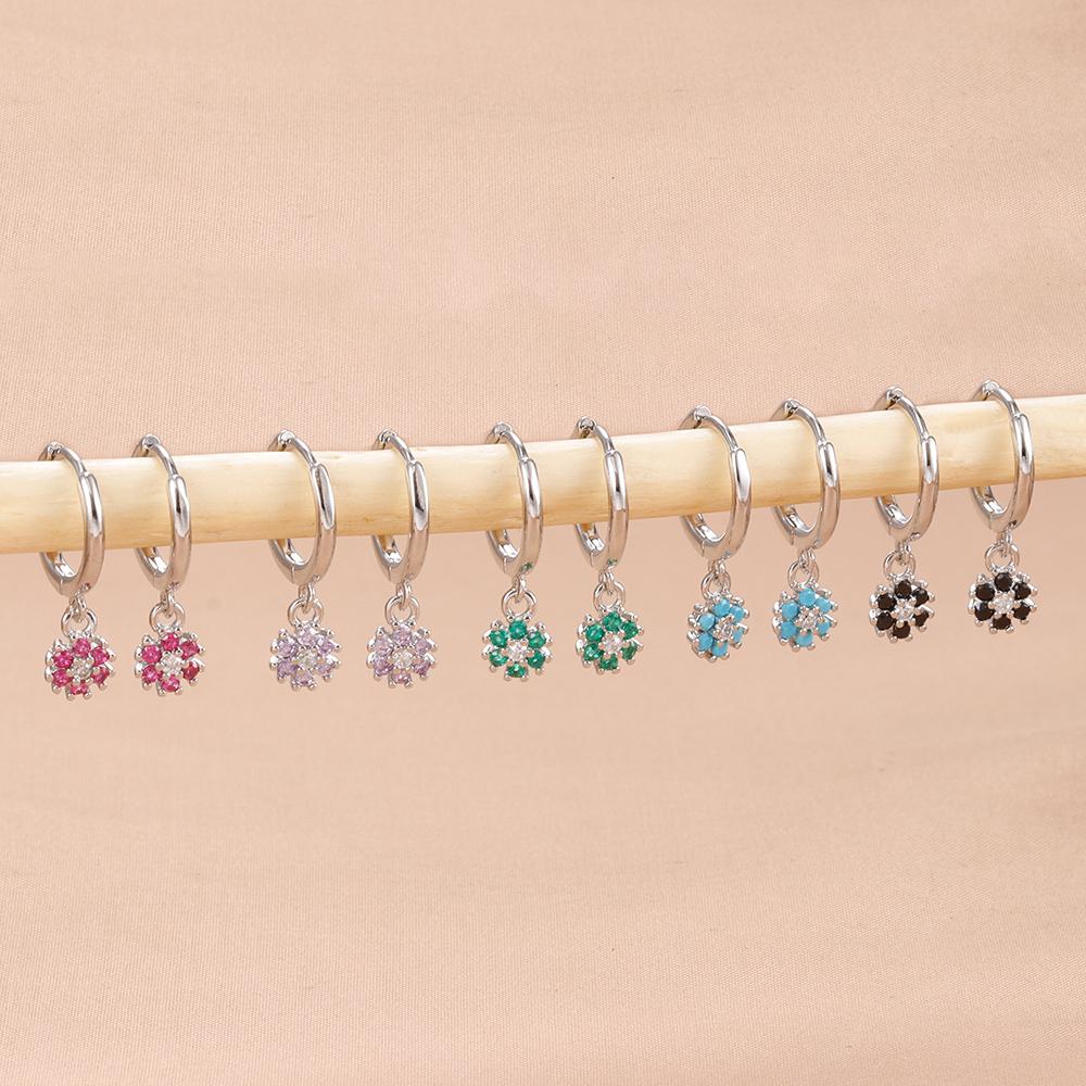 Exquisite Multicolor Crystal Flower Hoop Earrings for Women Girl Stainless Steel Fashion Korean Wedding Romantic Jewelry Gifts