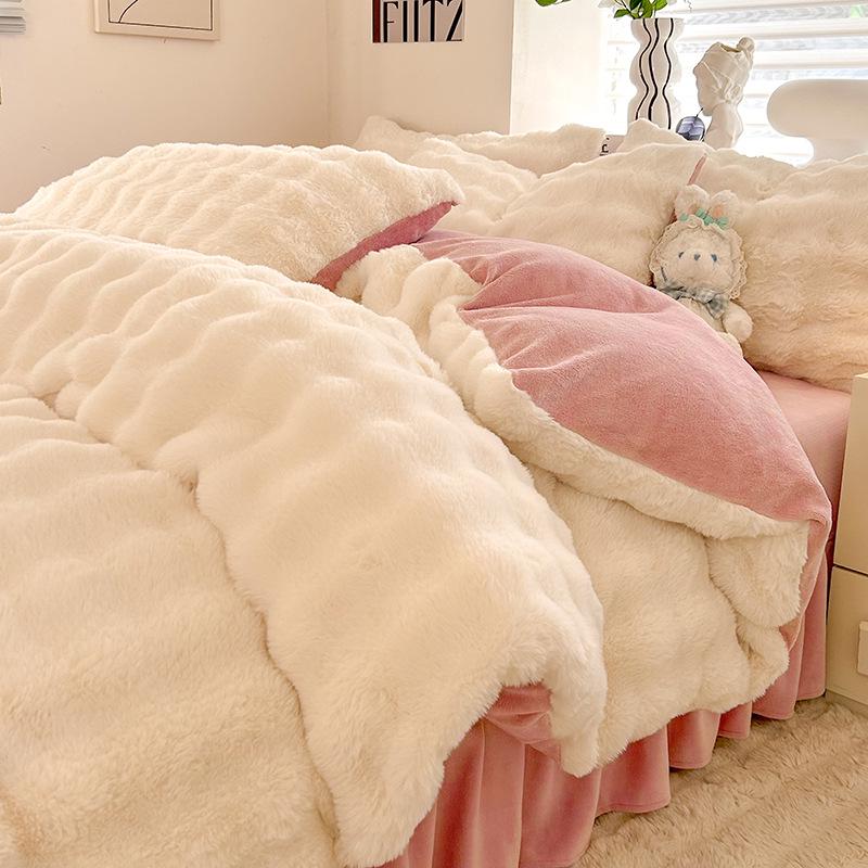 

Colorful Bubble Velvet Bed Skirt Set - Thickened Milk Velvet Winter 4-Piece Set 1.8m Bed Skirt Set