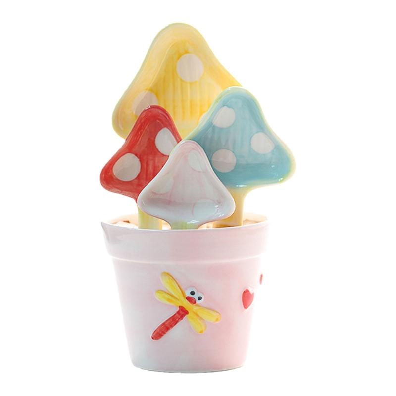 

4 штуки Капризные столовые ложки с изображением сказочного гриба разных цветов для украшения дома и кухни 1