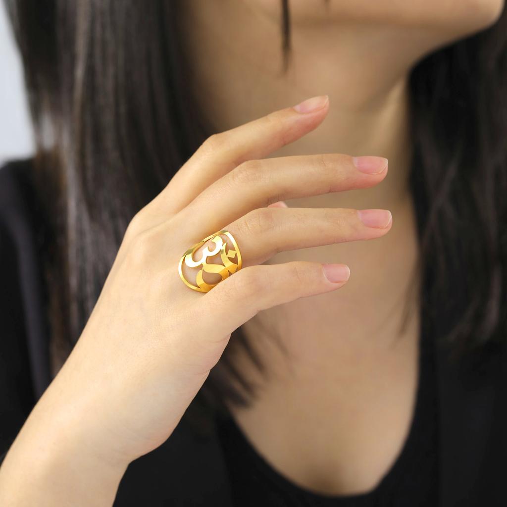 LIKGREAT OM Symbol Buddhism Yoga Ring For Women Stainless Steel Indian Hindu Open Rings Supernatural Spiritual Amulet Jewelry