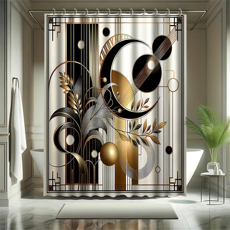 

Elegant Gold And Black Geometric Design Waterproof Shower Curtain – Perfect For Adding A Modern And Luxurious Touch W60H190(CM)-1 Pcs