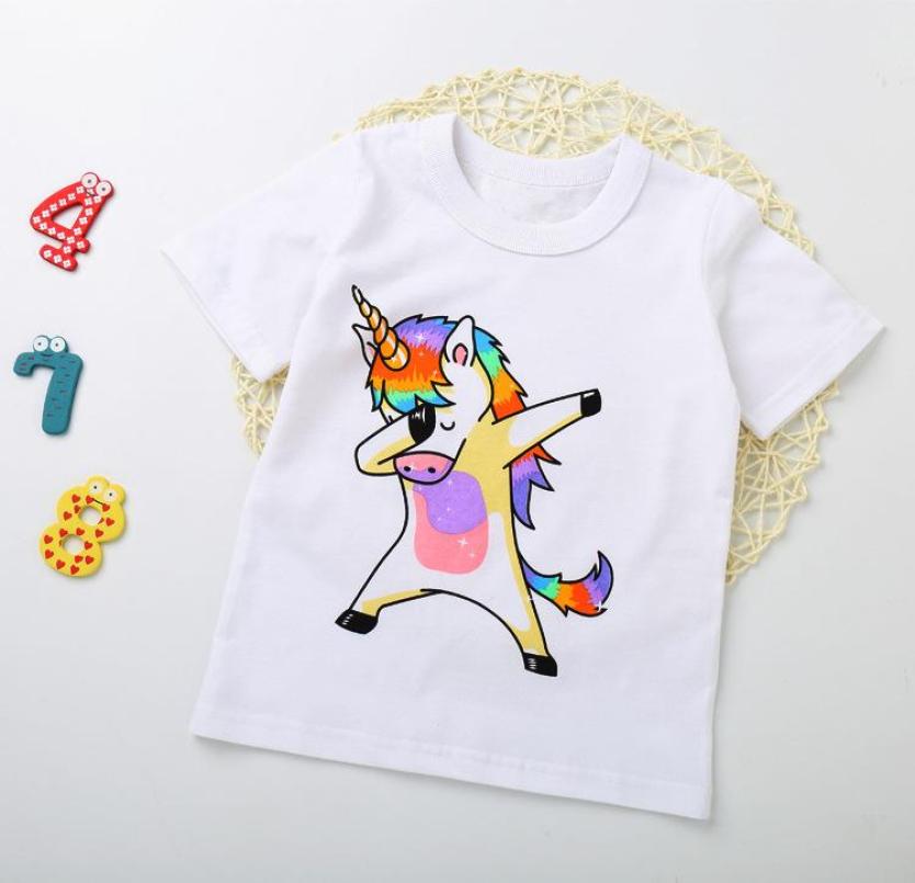 Children Harajuku Dabbing Unicorn Cartoon Funny T Shirt Baby Boys Girls Short Sleeve Summer Tops
