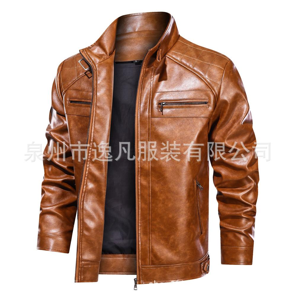 WISH men's casual leather jacket simple and fashionable European size autumn leather jacket