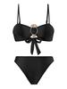 Hot Girl Style Bandeau Two Piece Bikini With Long Skirt Three Piece High Cut Swimsuit Elegant For Vacation