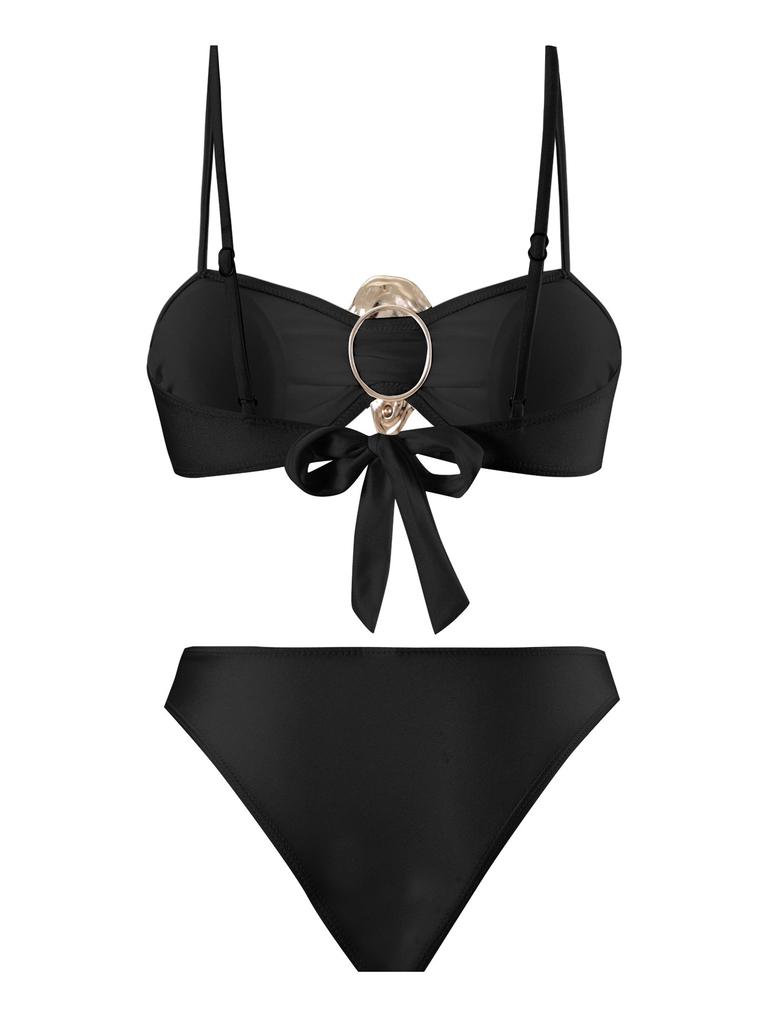 Hot Girl Style Bandeau Two Piece Bikini With Long Skirt Three Piece High Cut Swimsuit Elegant For Vacation