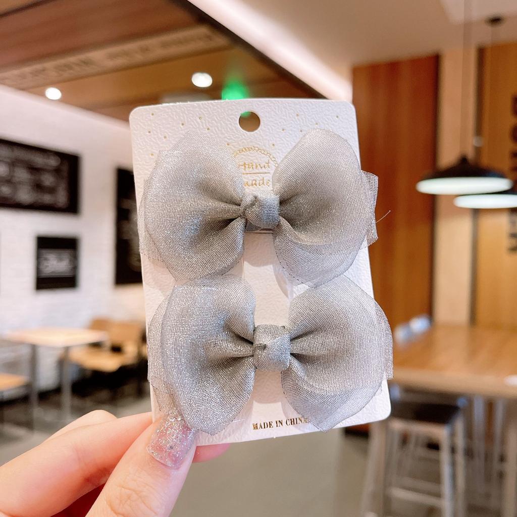 2Pcs Children Solid Color Bows Hair Clips for Baby Handmade Mesh Bowknot Hairpin Mini Barrettes Girls Hair Accessories