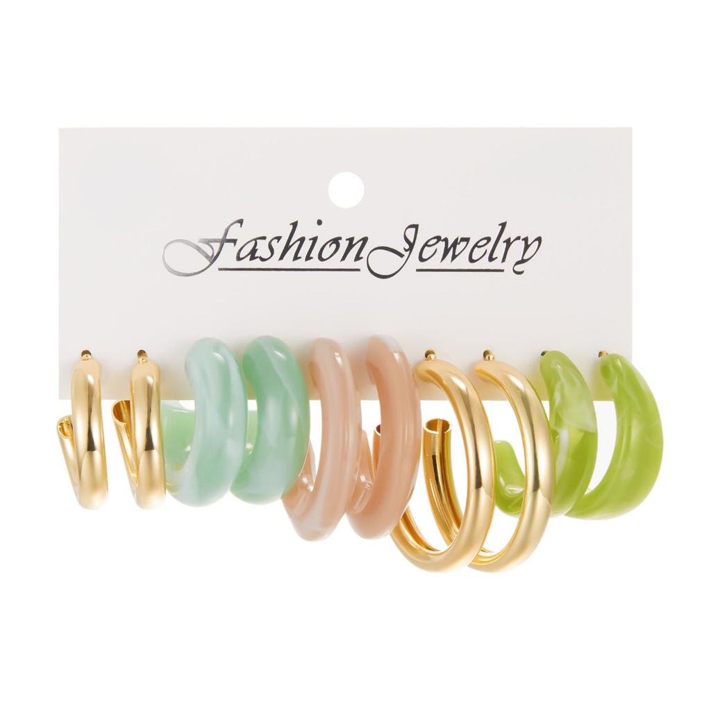 European and American Geometric Metal Hoop Earrings Set