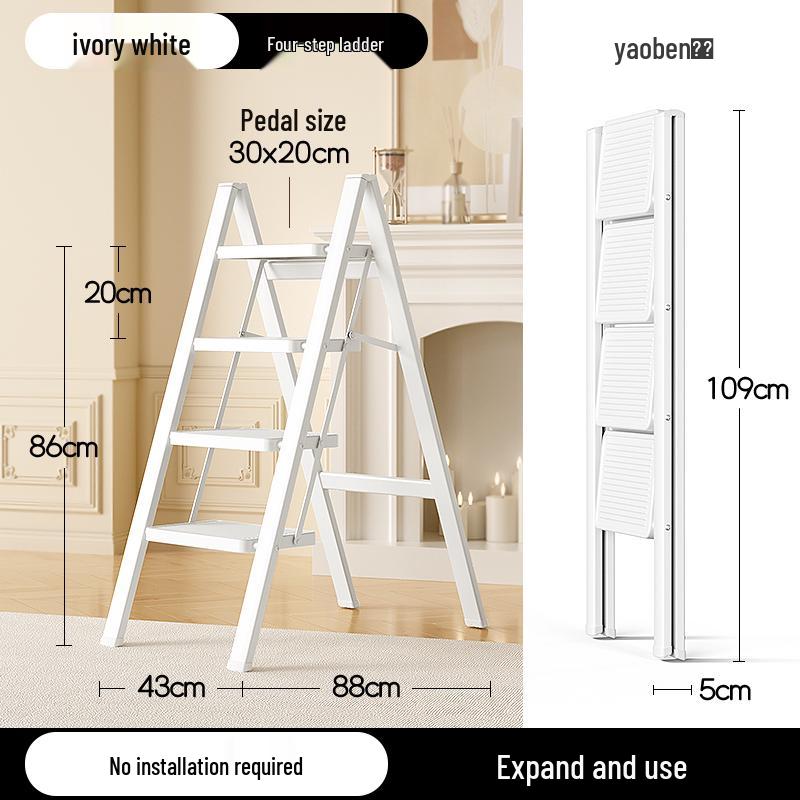 Telescopic Folding A-Frame Ladder: Indoor Multifunctional Step Stool with 3-4 Steps
