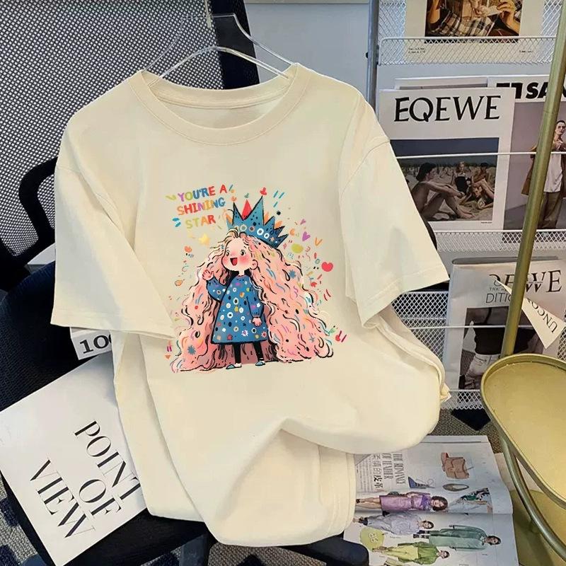 Tricou cu mânecă scurtă din bumbac pur, alb, pentru femei, de vară, nou, de dimensiuni mari, design lejer, imprimat, subțire, cu mânecă jumătate