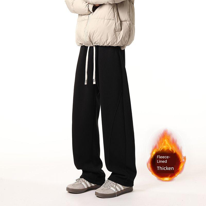51 Hip-hop Winter Fleece-lined Thickened Casual Trousers Boys Retro American Machete Pants Loose Sports Wide Leg Sweatpants