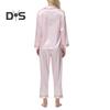 2Pcs Women Silk Satin Pajama Set Lapel Button Down Tops & Pants Set Stripe Loose Sleep Shirt & Elastic Waist Pants Loungewear Outfit